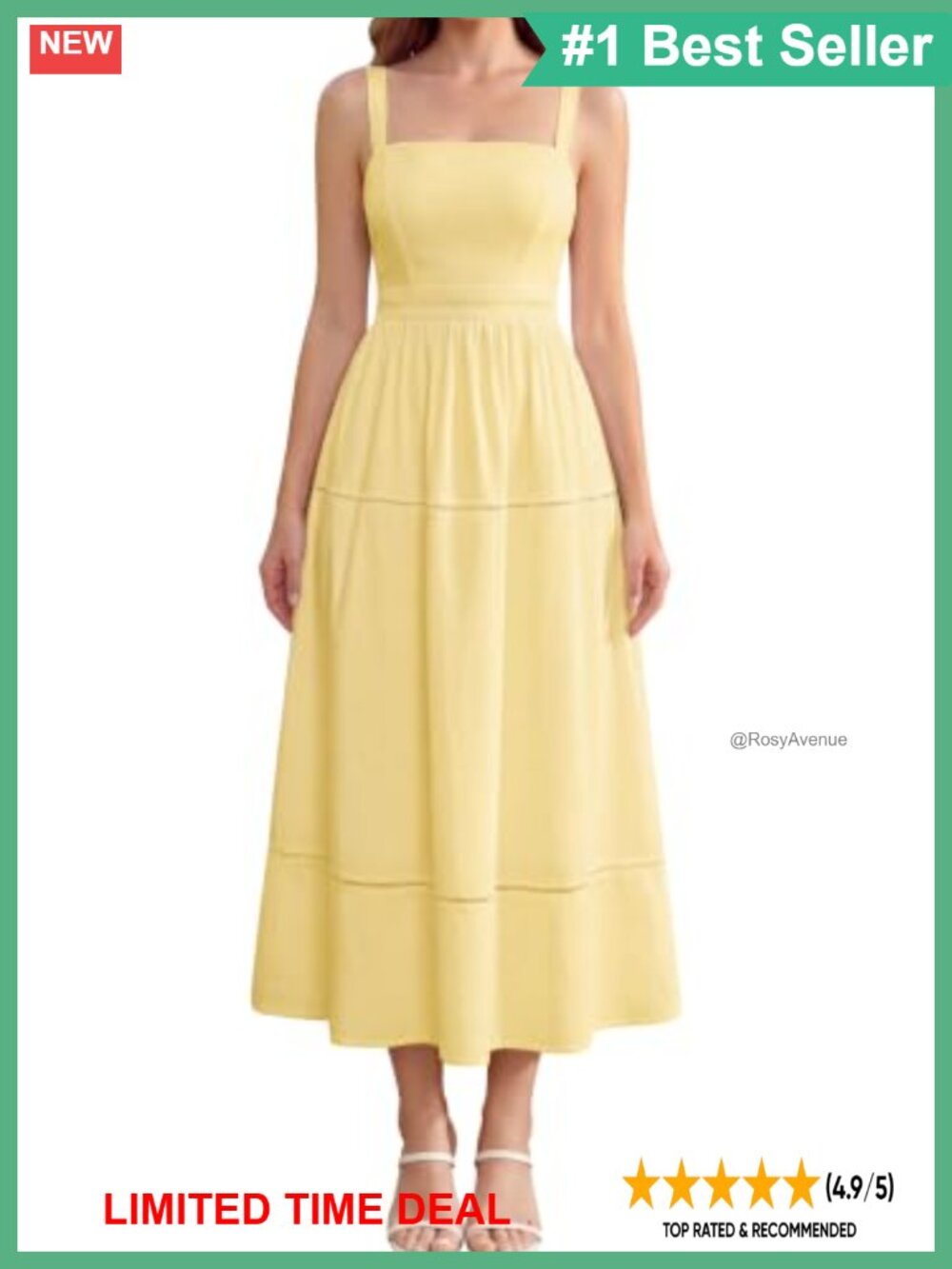 Corset Midi Dress Square Neck Sleeveless A-Line Summer Wedding Guest